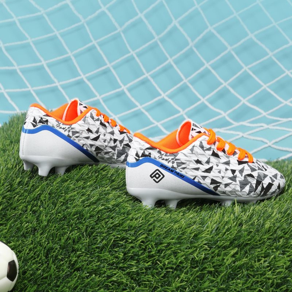 Boys & Girls Soccer Cleats Shoes - WHITE ROYAL BLUE ORANGE - 4